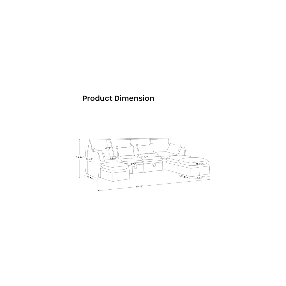 114'' Modular Sectional Sofa, Sectional Couches for Living Room, Cloud Couch with Storage, U Shaped Sleeper Sofa with Ottoman, Waterproof, Wide and Deep Seat, 7 Seats Beige