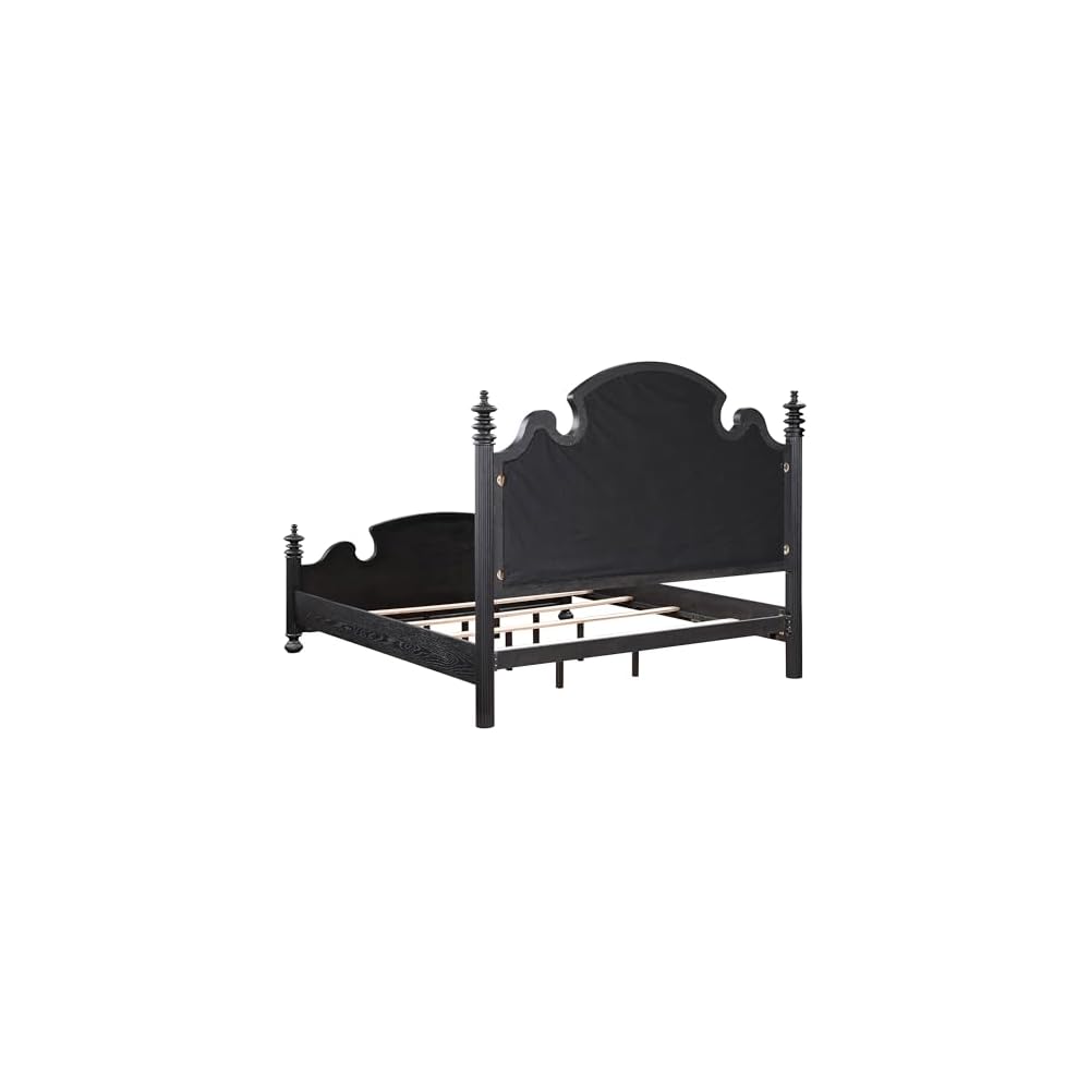 Coaster Home Furnishings Celina Traditional Fabric Upholstered Eastern King Size Four-Poster Bed Frame 70-inch Headboard Black 224761KE