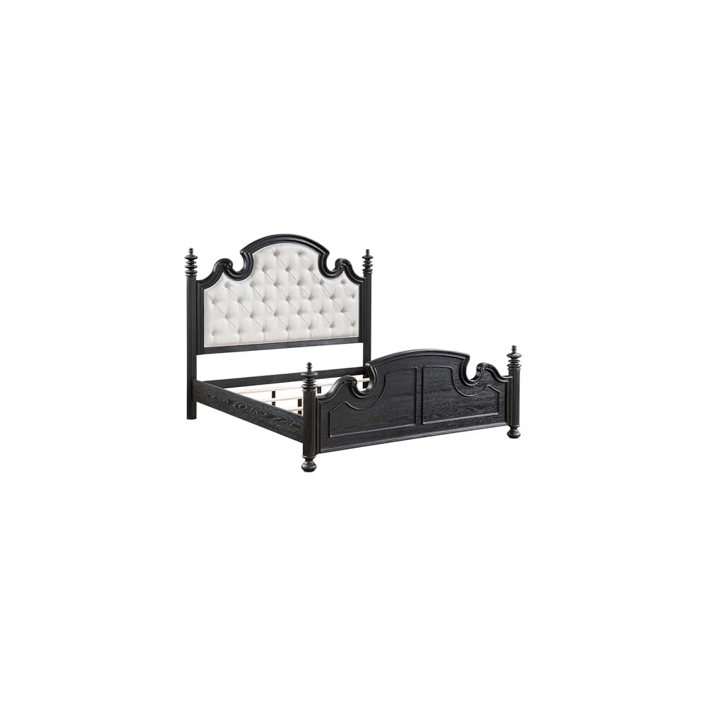 Coaster Home Furnishings Celina Traditional Fabric Upholstered Eastern King Size Four-Poster Bed Frame 70-inch Headboard Black 224761KE