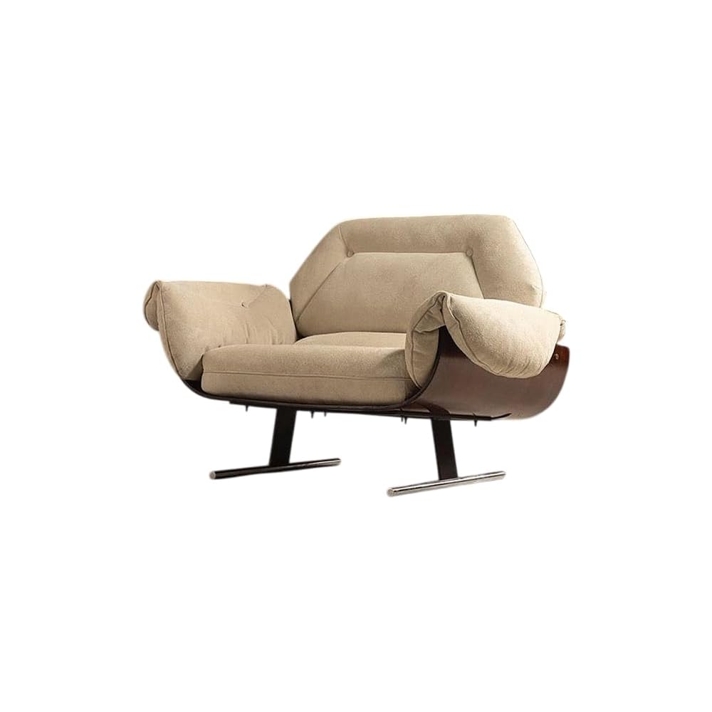 Modern Minimalist Upholstered Armchair, Wooden Frame Lounge Chair with Soft Cushion Seating for Living Room, Bedroom, Study (Brown)