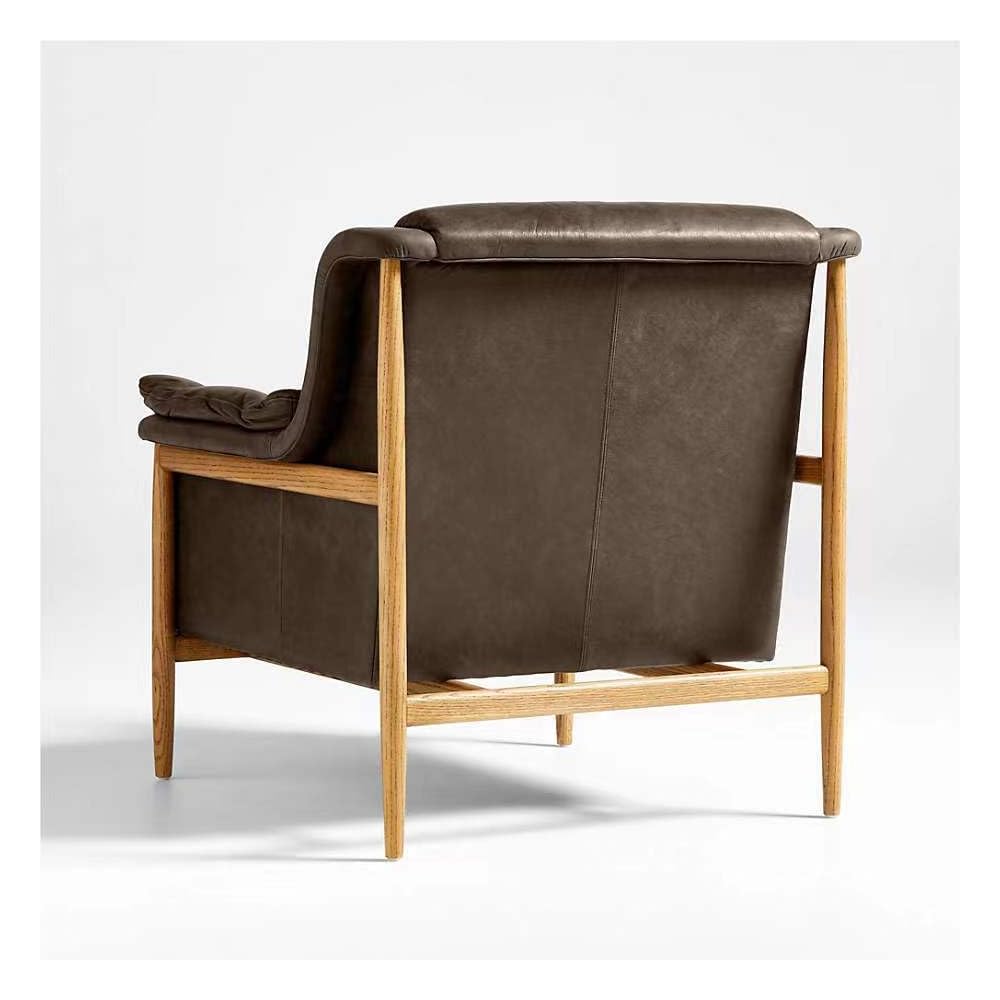 Brown Leather Accent Chair, Cushioned Wood Frame Lounge Chair