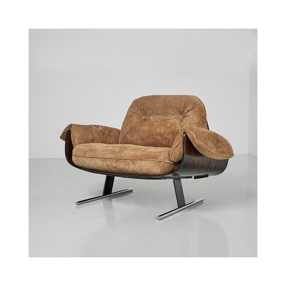 Modern Minimalist Upholstered Armchair, Wooden Frame Lounge Chair with Soft Cushion Seating for Living Room, Bedroom, Study (Brown)