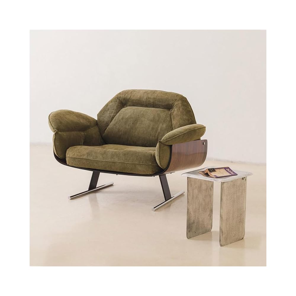Modern Minimalist Upholstered Armchair, Wooden Frame Lounge Chair with Soft Cushion Seating for Living Room, Bedroom, Study (Brown)