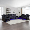 Leather Recliner Sofa Set with LED Lights,Power Reclining Sofa with USB Port/Storage Console/Cup Holder for Living Room/House/Home Theater(3 Piece Set,Black)