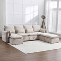 114'' Modular Sectional Sofa, Sectional Couches for Living Room, Cloud Couch with Storage, U Shaped Sleeper Sofa with Ottoman, Waterproof, Wide and Deep Seat, 7 Seats Beige